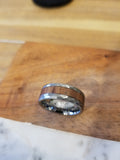 Hammered tungsten band with a Brazilian Cherry inlay