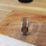 Hammered tungsten band with a Brazilian Cherry inlay