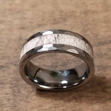 Hammered tungsten band with Elk antler inlay