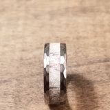 Hammered tungsten band with Elk antler inlay